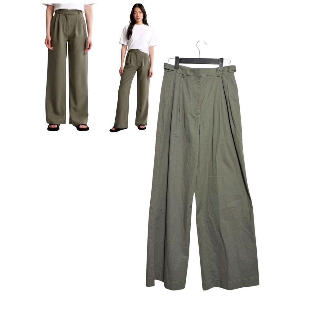 Abercrombie & Fitch Olive Green Pintuck Wide Leg Trousers Size 25 L